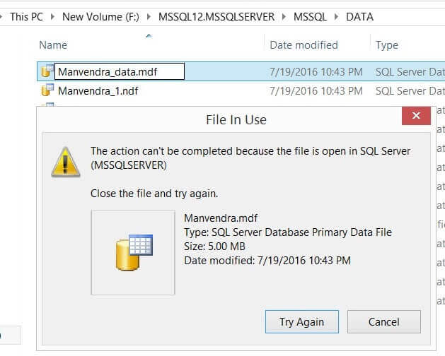 Error during Changing Physical file names due to file in use