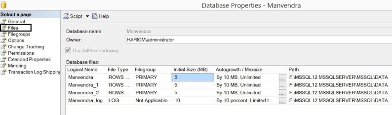 Check physical file names in SQL Server Management Studio