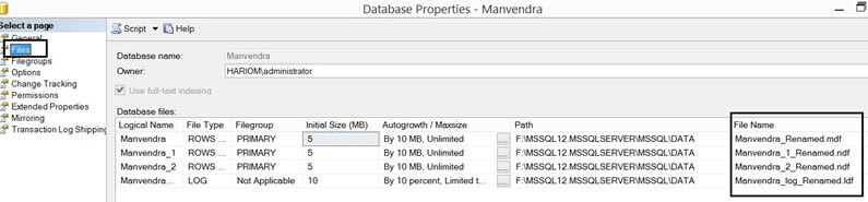 Check physical file names of database GUI
