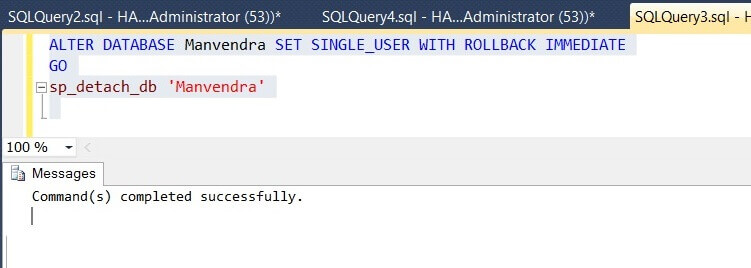 Detach the SQL Server Database