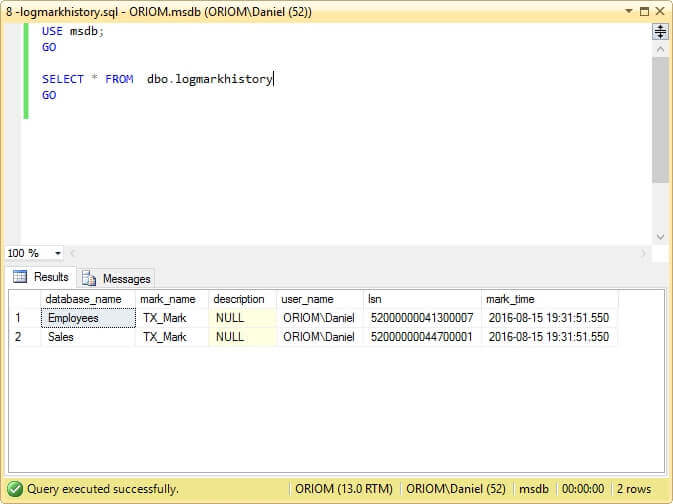 New rows on logmarkhistory table.