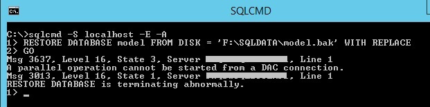 Do not use DAC to perform database backup or restore because this operation is not supported.