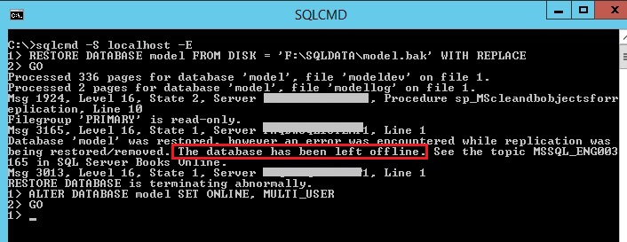 Model database has been left offline