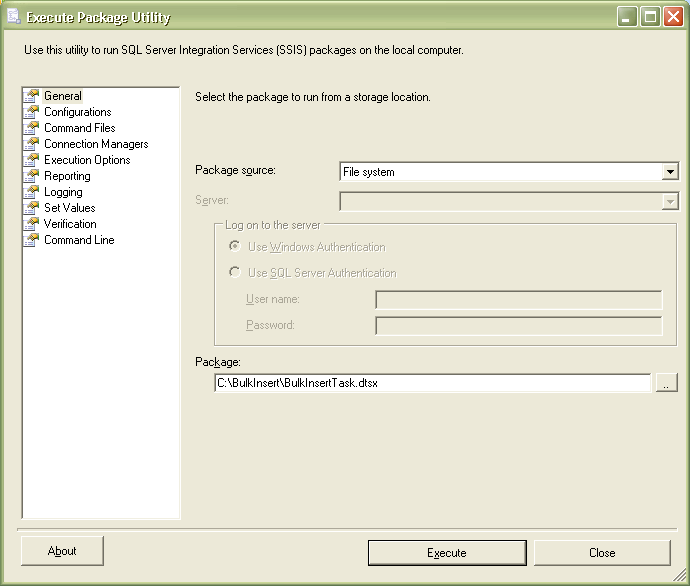 execute package utility