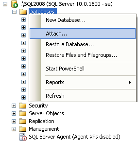 ssms attach database