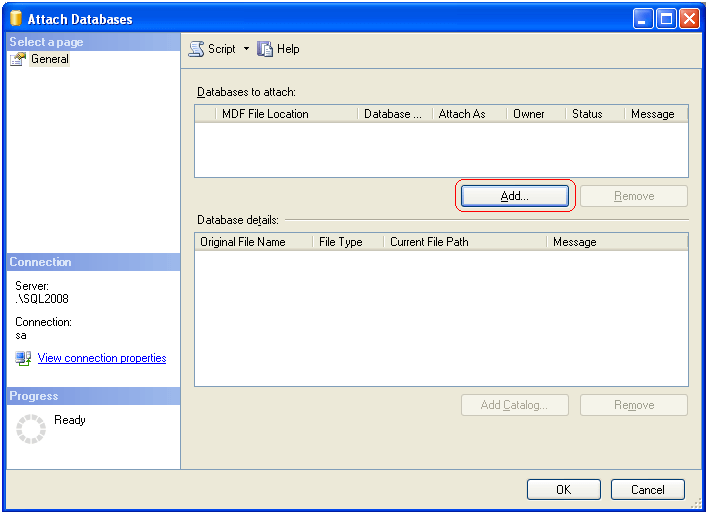 ssms attach database settings
