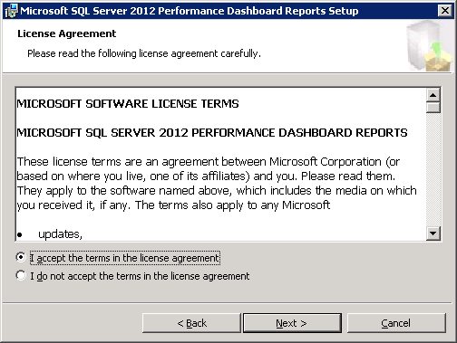 Microsoft SQL Server 2012 Performance Dashboard Reports License Agreement