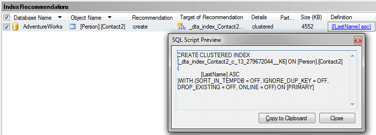 database engine tuning advisor index recommendation