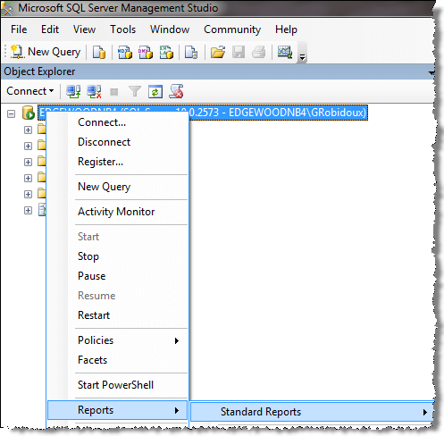 launch sql server standard reports