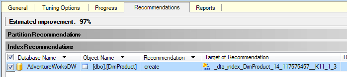 Database Engine Tuning Advisor recommendations