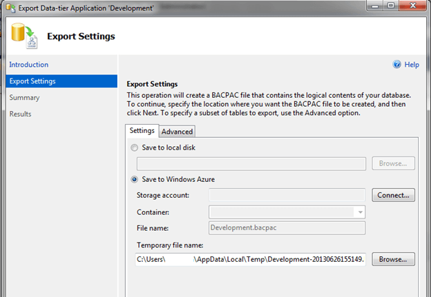 Click Save to Windows Azure and Connect...