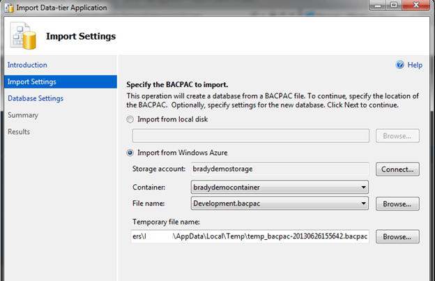 Enter the Storage Account name and Account key and click Connect: