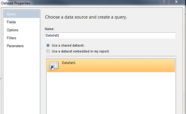 Click on the Dataset that we created earlier and click OK: