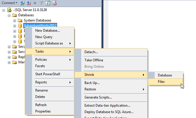 Shrink the log in SQL Server Management Studio