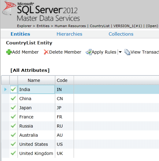 SQL Server Master Data Services data