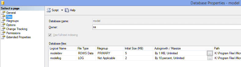 Model Database - Original Settings - Files Autogrowth