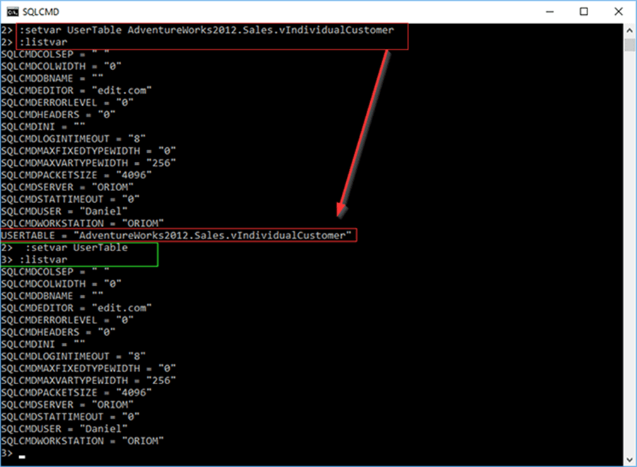 UnsetVariables - Description: You can unset variables in sqlcmd.