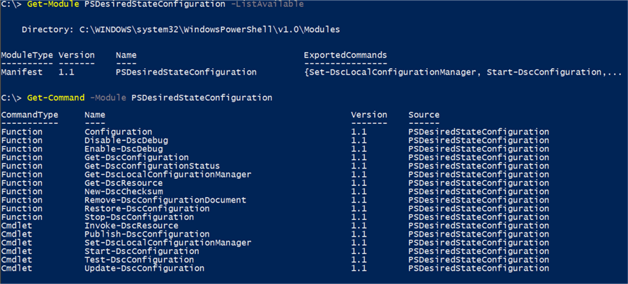 Commands for PSDesiredStateConfiguration Module