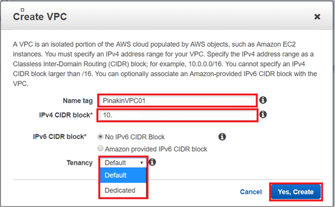the closer look of VPC dialog box - Description: the closer look of VPC dialog box