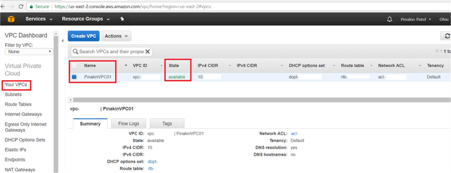 it will appear as VPC status as available. - Description: After creating the VPC, it will appear as VPC status as available.