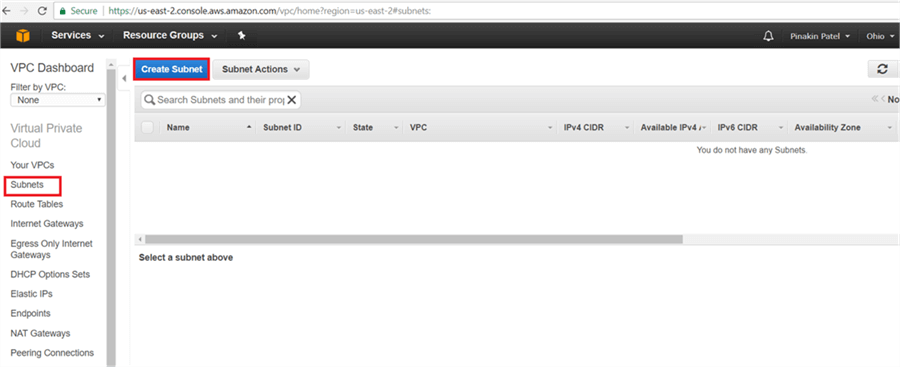 On Subnet page click on Create Subnet. - Description: On Subnet page click on Create Subnet.