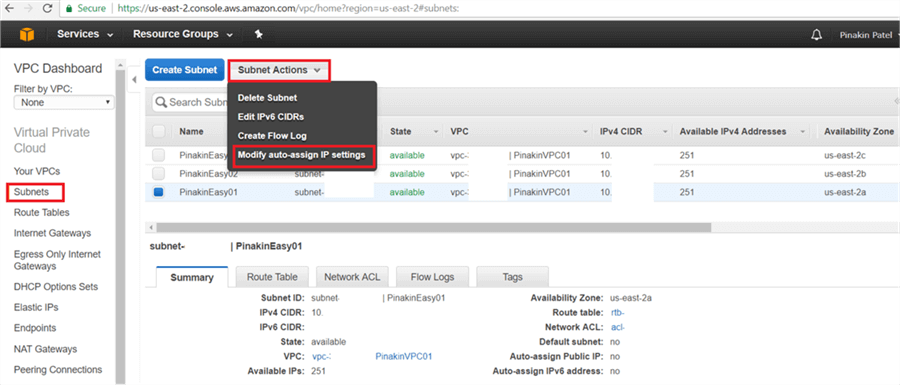 On Subnet page, select subnet and go to the Subnet Actions and click on modify auto-assign IP Setting, to modify auto-assign IP setting. - Description: On Subnet page, select subnet and go to the Subnet Actions and click on modify auto-assign IP Setting, to modify auto-assign IP setting.