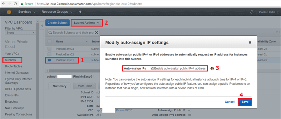 On Modify auto-assign IP setting dialog box, check auto-assign IPs and click on Save. - Description: On Modify auto-assign IP setting dialog box, check auto-assign IPs and click on Save.