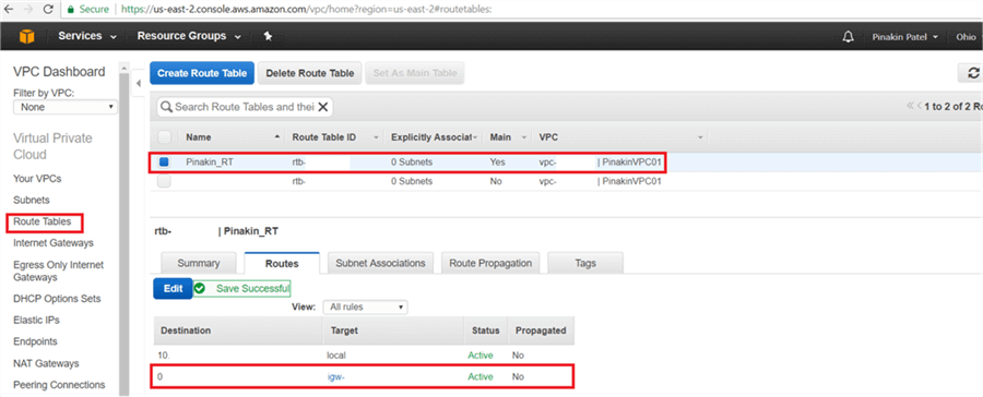 On Route Table page, changes will appear as shown below. - Description: On Route Table page, changes will appear as shown below.