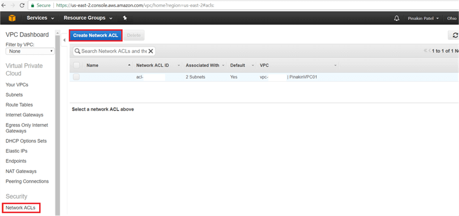 On Network ACLs page, click on Create Network ACL - Description: On Network ACLs page, click on Create Network ACL