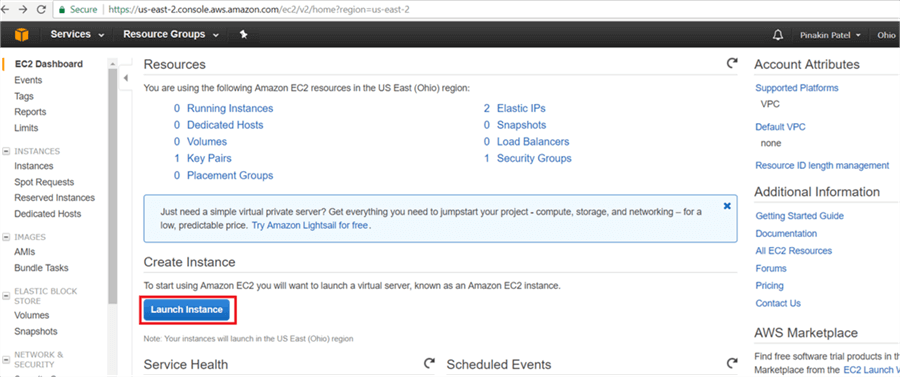 On Resource Group dialog box, click on Lunch Instance. - Description: On Resource Group dialog box, click on Lunch Instance.