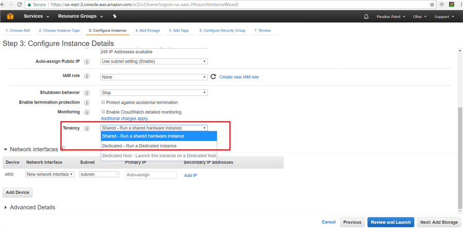 configure instance details
