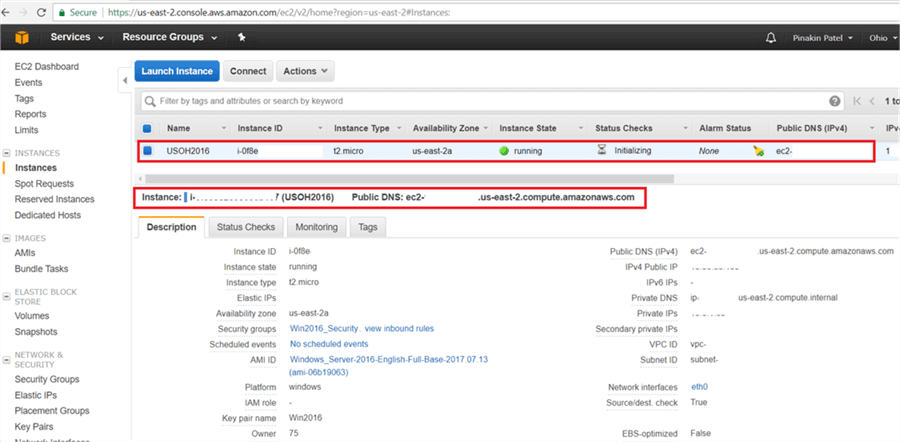 On Instance page, we will see message appearing as Instance running state and status is initializing. - Description: On Instance page, we will see message appearing as Instance running state and status is initializing.