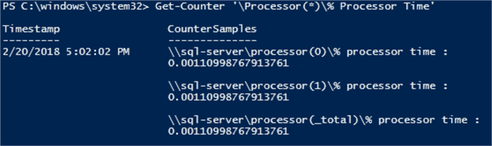 Get-Counter '\Processor(*)\% Processor Time'
