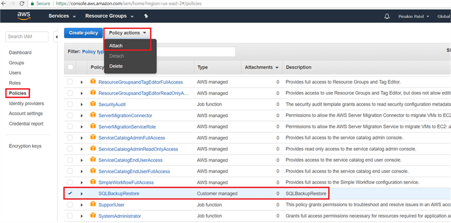 On Polices page to attach role with policy select the policy and go to the Policy Actions and click on Attach. - Description: On Polices page to attach role with policy select the policy and go to the Policy Actions and click on Attach.