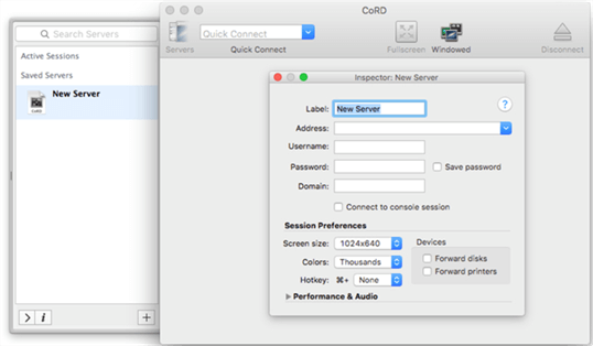 CoRD Mac AddNewServer