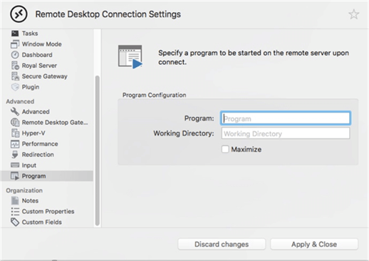 RoyalTSX Remote Desktop Connection Program to Execute