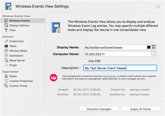RoyalTSX Windows Event Viewer