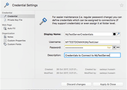 RoyalTSX Remote Desktop Credentials