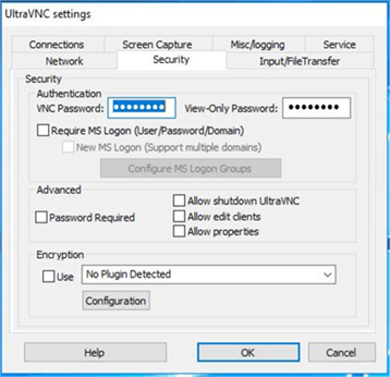 UltraVNC Security Config