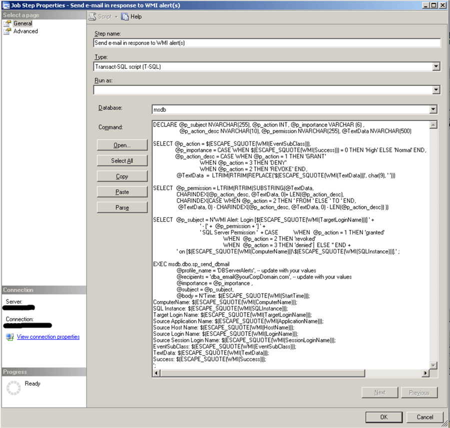 Server Scope permissions change - alert response job