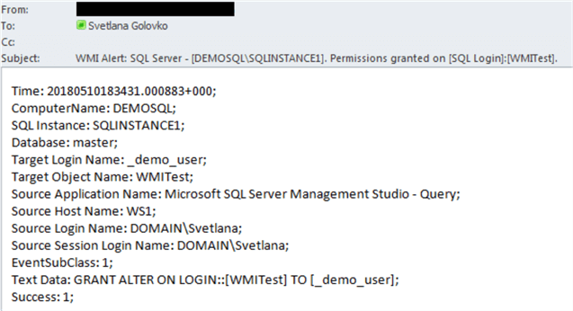 Permissions to Alter Login - email alert