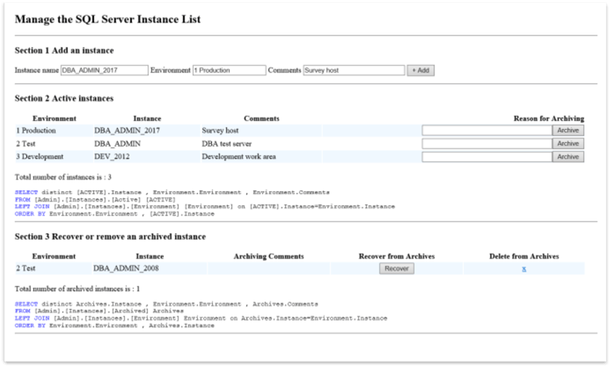 manage sql server instance list