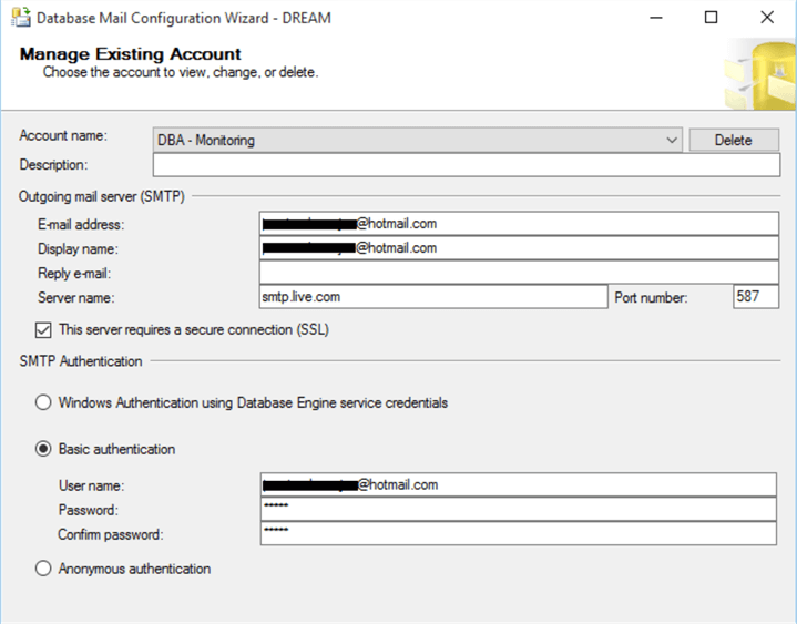 database mail account
