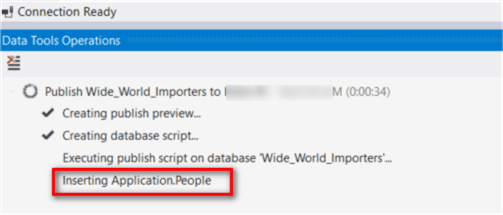 The Data Tools Operations window display the text in the SQL PRINT command.