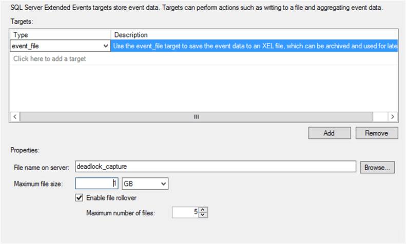 event file configuration