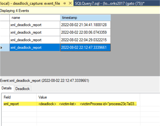 Deadlock entry in events