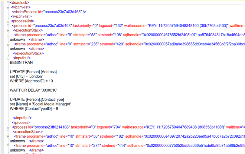 XML field for deadlock