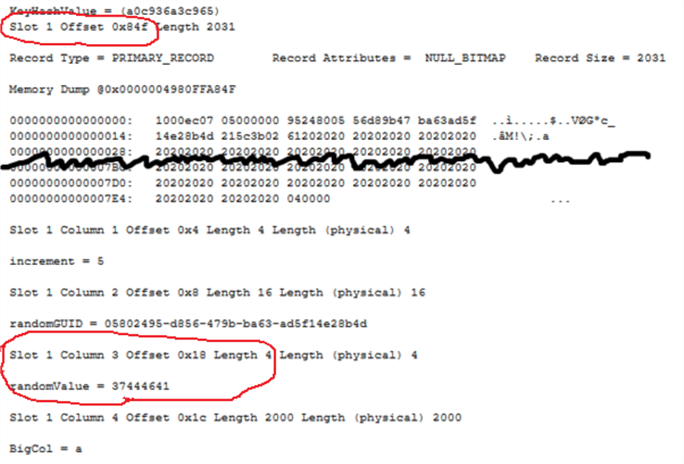 dbcc page output