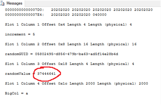 dbcc page output