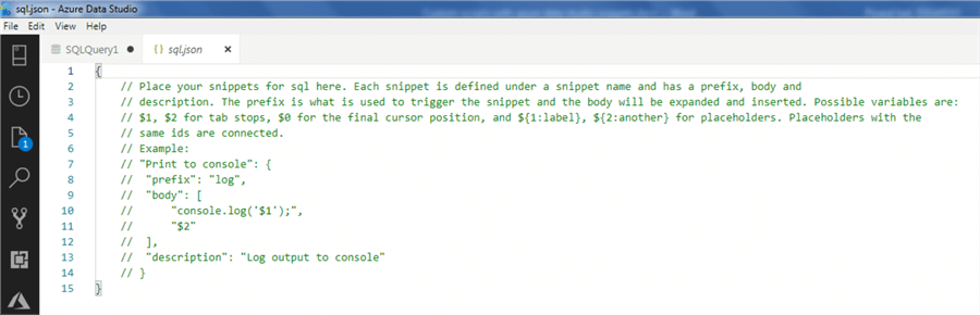 Azure Data Studio snippet 6